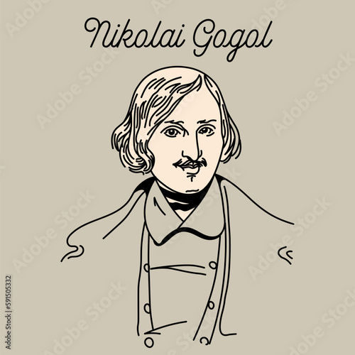 Nikolai Gogol was a Russian prose writer, playwright, critic, and publicist, recognized as one of the classics of Russian literature. Vector.