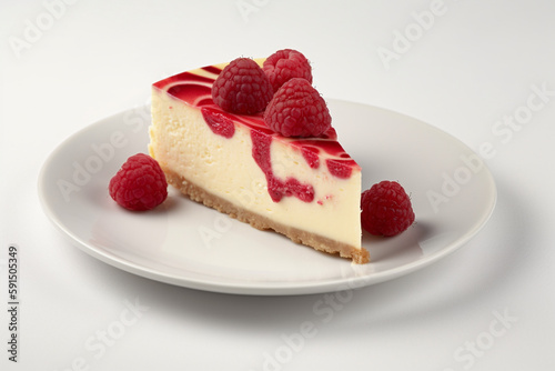 Slice of cheesecake with fresh raspberry. Generative Ai