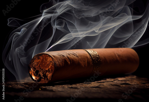 Cuban cigar close up view. generative AI © marcin jucha