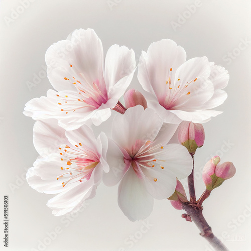 Sakura flowers, cherry blossom branch. Generative ai. © Kseniia Veledynska