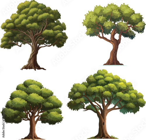 high-quality different variant tree collection vector illustration. isolated on white artboard