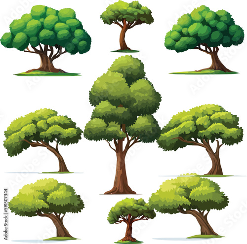 high-quality different variant tree collection vector illustration. isolated on white artboard