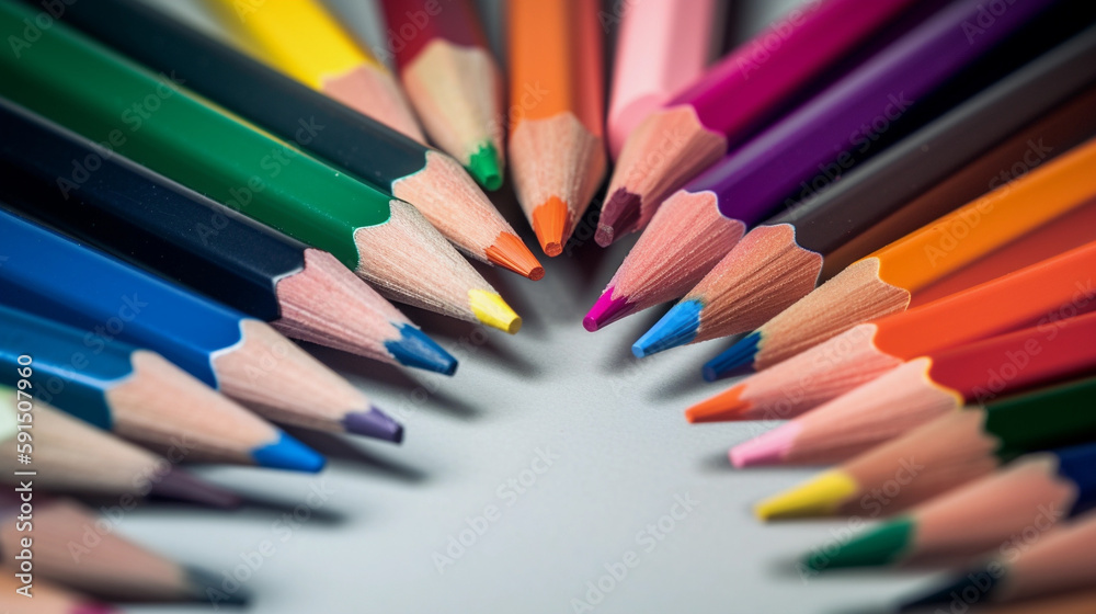 macro close up several colored pencils on white background. generative ai macro close up several colored pencils on white background. generative ai