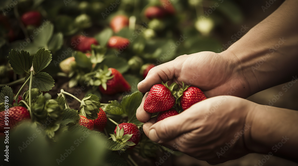 Hände beim pflücken von Erdbeeren (Generative AI) Hände beim pflücken von Erdbeeren (Generative AI)