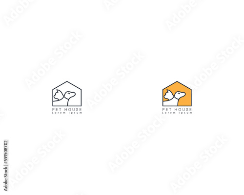 Dog and cat logo design template vector, line of pet logo design suitable for pet shop, store, cafe, business, hotel, veterinary clinic, Domestic animal vector illustration logotype, sign or symbol.