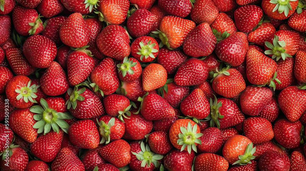 Nahaufnahme von vielen Erdbeeren in Draufsicht (Generative AI) Nahaufnahme von vielen Erdbeeren in Draufsicht (Generative AI)
