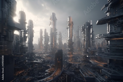 A futuristic cityscape with advanced infrastructure for space travel and exploration, Generative AI