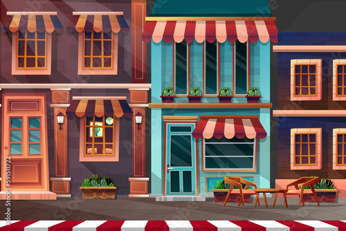 scene front exterior of house with sunshade facade, Vector illustration.