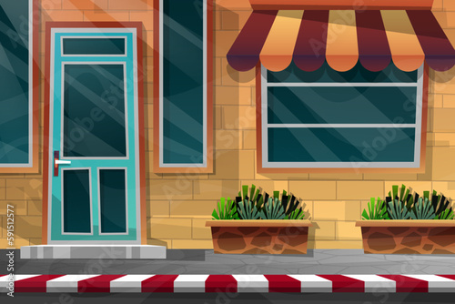 scene front exterior of house with sunshade facade, Vector illustration.