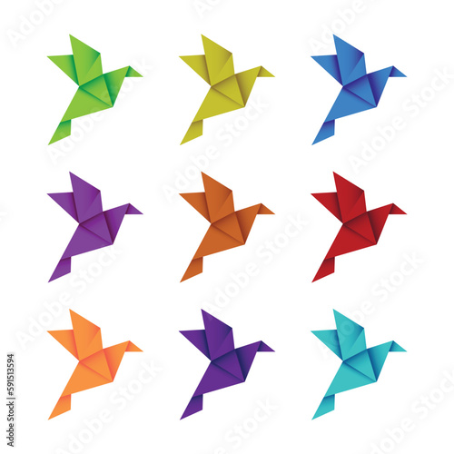 Flat origami paper bird vector