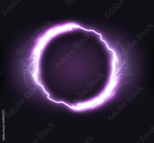 Lightning round frame overlay effect. plasma magical portal on dark background. ball light effect. circle light effect