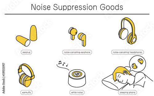 Illustrated set of user-friendly noise-reducing products