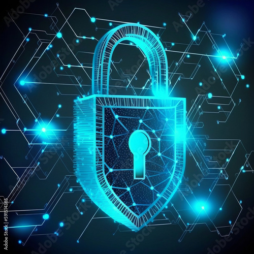 Cyberprotection, lock with interconnected concept of dots