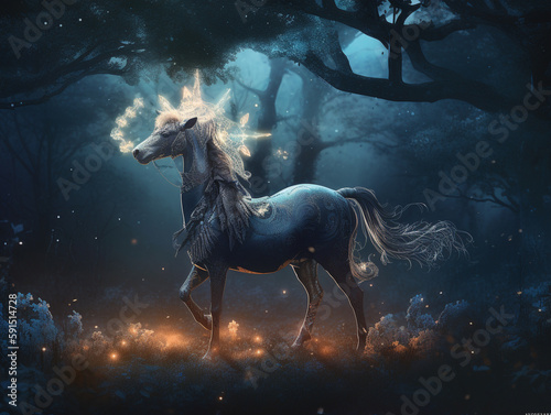 glowing horse in the woods © BerkCan