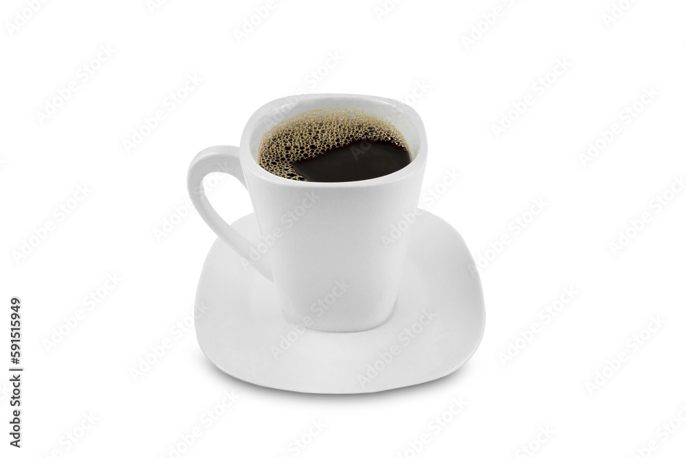 White ceramic cup with cofee isolated on white background.