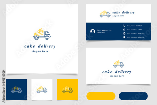 Cake delivery logo design with editable slogan. Branding book and business card template.