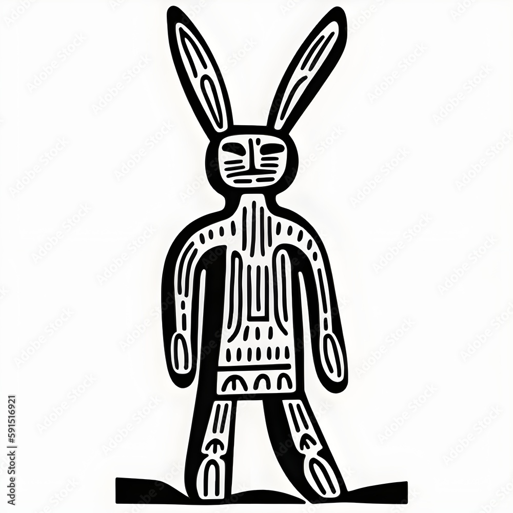 rabbit man aboriginal simple simplified vector drawing line black and ...
