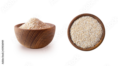 Barley groats on a white background top view. Raw crushed barley grains for making porridge. Heap of barley grits isolated on white.