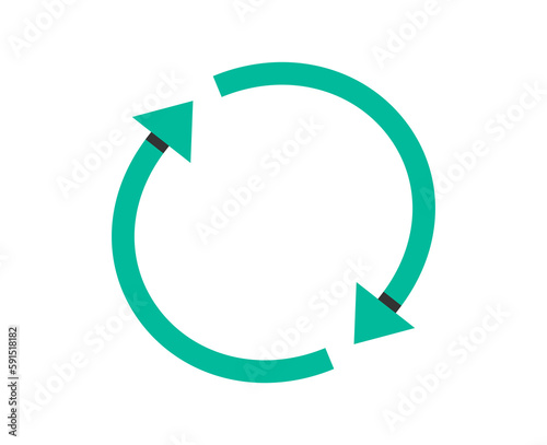 Hand drawn cute illustration of reuse sign. Cycle icon with two arrows. Flat vector Earth day, environment protection design in colored doodle style. Recycle, reduce sticker or print. Isolated.
