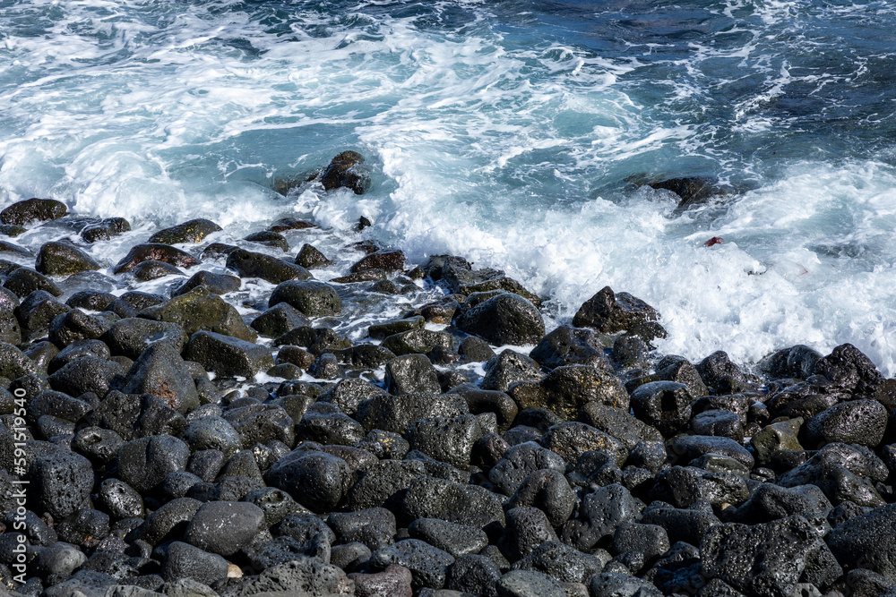 Landscape of the volcanic coast of  Terceira Island Landscape.  Azores Archipelago, in Atlantic Ocean, Portugal.