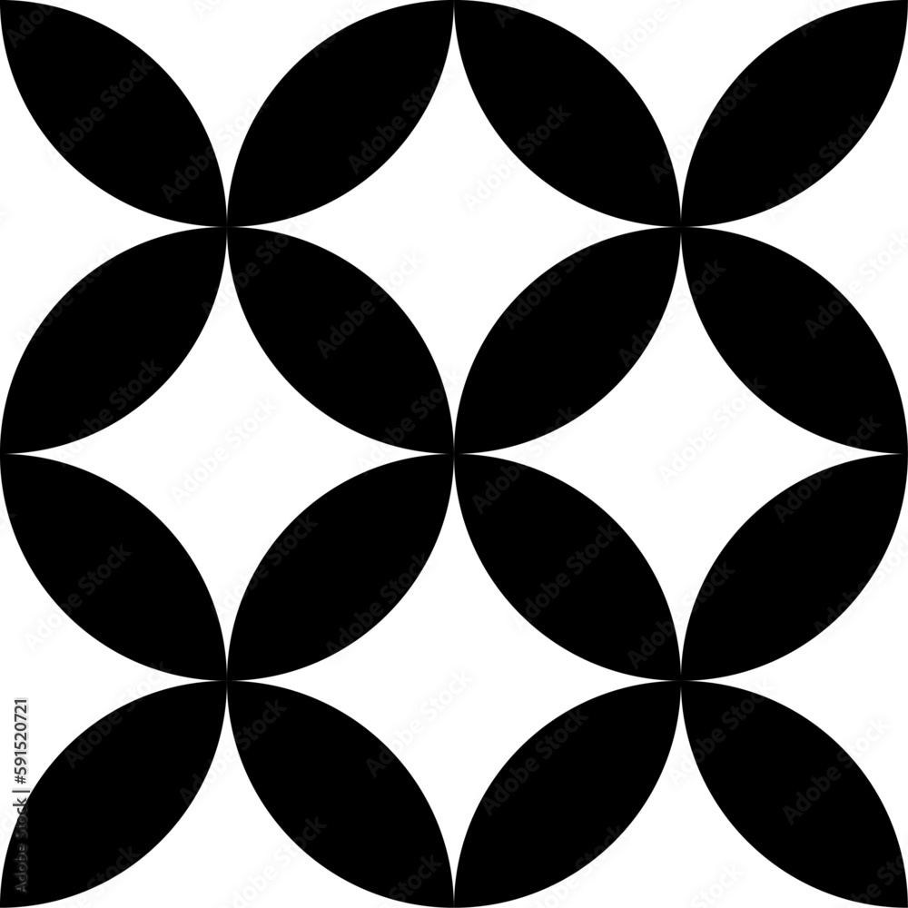Cloisonne ware pattern, Japanese seamless geometric shapes grid composed with circles. Black and white color modern design stylish, decorative texture, graphic, web template layout, background.