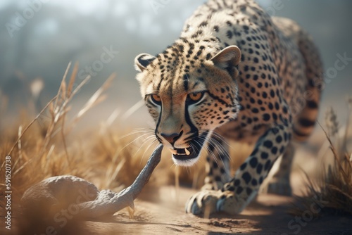 A detailed illustration of a predator stalking its prey  such as a cheetah or hawk  Generative AI