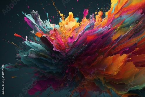 A colorful abstract design with textured brushstrokes or paint splatters, Generative AI © Jos