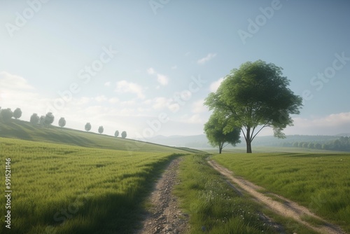 A minimalist landscape with a peaceful countryside or rural road  Generative AI