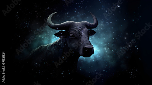 Taurus Zodiac Sign. Abstract night sky background.Generative AI Illustration