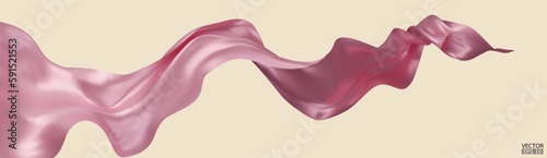 Flying pink silk textile fabric flag background. Smooth elegant pink Satin Isolated on beige Background for grand opening ceremony. Pink curtain. 3d vector illustration