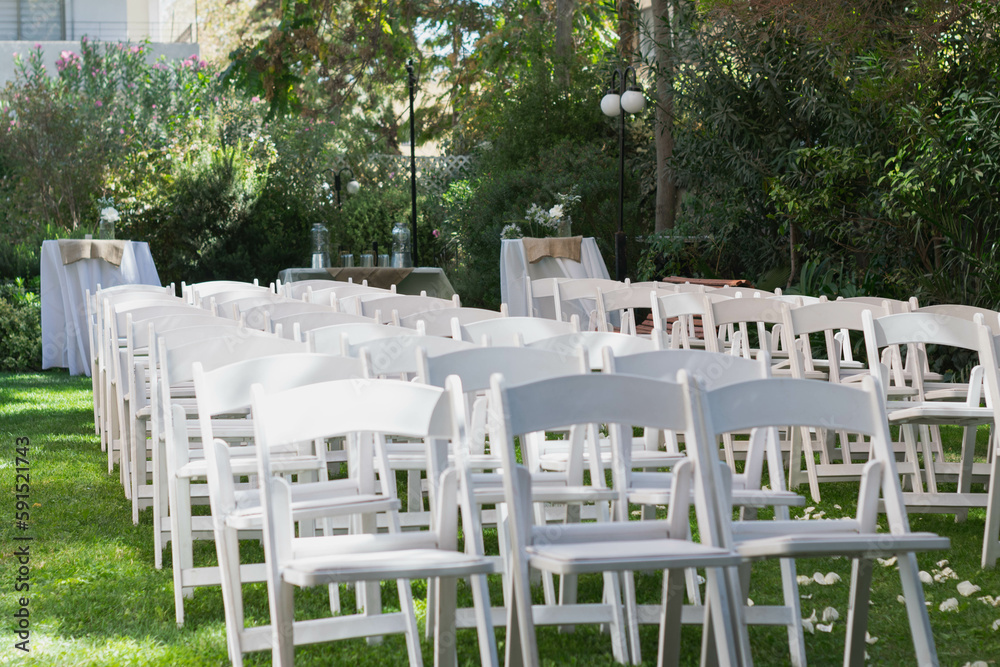 Chairs in garden for wedding