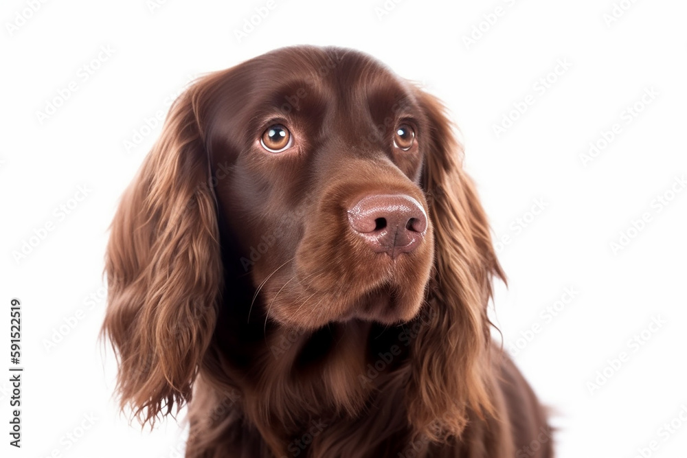 Beautiful Sussex Spaniel Dog on White Background - Highlighting the Breed's Sweet and Gentle Nature