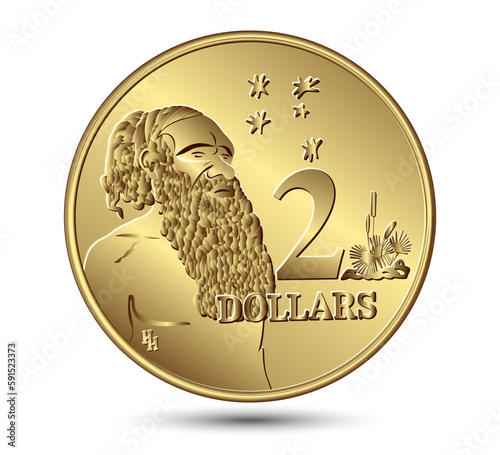 Reverse of Australian Two dollar coin isolated on white background. Vector illustration. photo