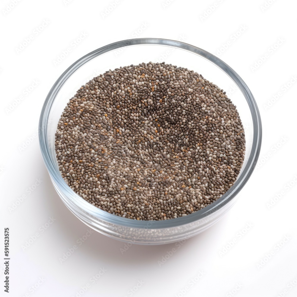 Chia seeds inside a transparent glass bowl healthy eating food with white background Generative AI Illustration Chia seeds inside a transparent glass bowl healthy eating food with white background Generative AI Illustration