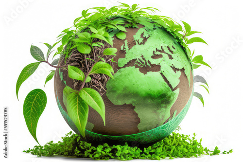 Green world with green plants isolated on white background, earth day, AI generated photo