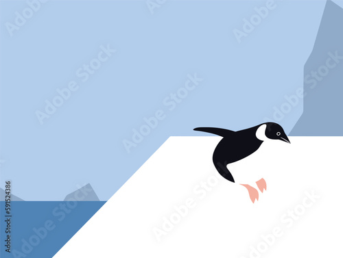 Tumbling Penguin: A Minimalist Line Art of a Playful Bird Sliding Down a Slope