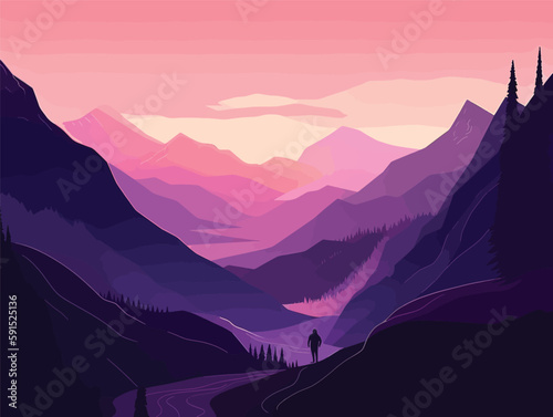 Pink Peaks: A Warm and Graphic Mountain Illustration

