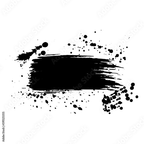 Brush stroke with ink drops. Grunge background. Vector illustration