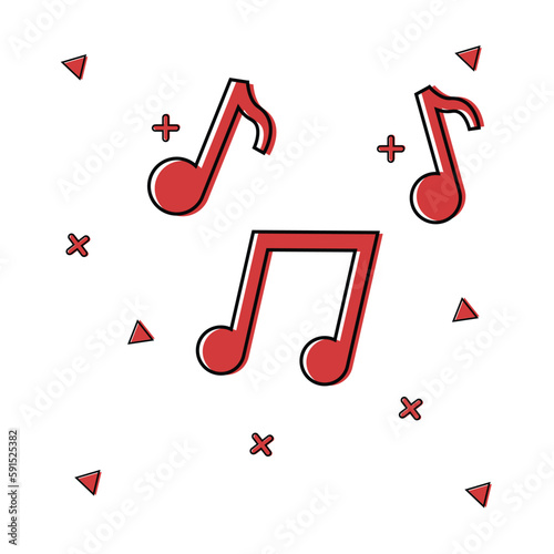 Music note icon in comic style. Song cartoon vector illustration on white isolated background. Musician splash effect sign business concept.