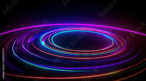 3d and 2d rendering, colorful neon lines, glowing in the dark. minimalistic, futuristic and abstract geometric background wallpaper. Ultraviolet spectrum. Cyber space.. Generative AI