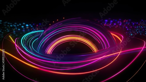 3d and 2d rendering, colorful neon lines, glowing in the dark. minimalistic, futuristic and abstract geometric background wallpaper. Ultraviolet spectrum. Cyber space.. Generative AI