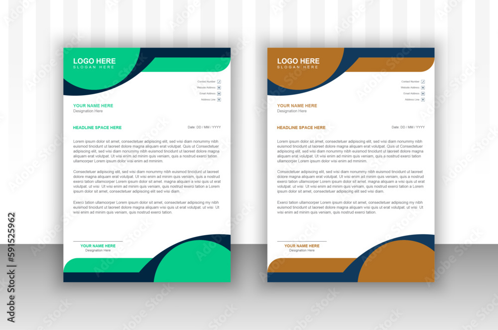 Professional and modern corporate business letterhead layout in attractive two color variations. Vector illustration.