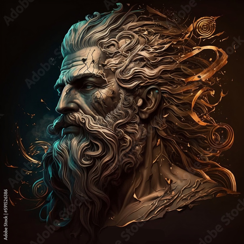 Zeus, the lord of thunder a digital mythological artwork for tattoo photo
