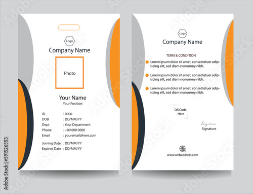 Corporate identity card template collection with photo placeholders. Employee or student ID card set design for office or school. Print-ready identification card template.