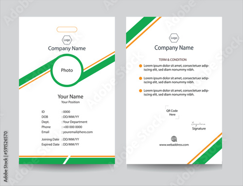 Corporate identity card template collection with photo placeholders. Employee or student ID card set design for office or school. Print-ready identification card template.