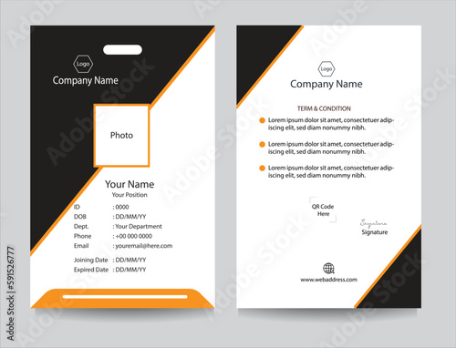 Corporate identity card template collection with photo placeholders. Employee or student ID card set design for office or school. Print-ready identification card template.