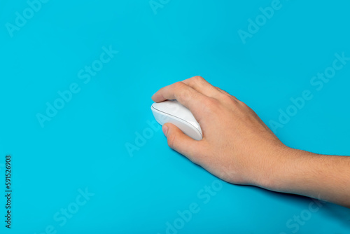 Using Computer Mouse Closeup, Click Concept, Wireless Technology, Hand on Computer Mouse