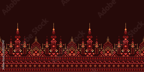 Geometric ethnic fabric patterns. Cross Stitch. Ikat pixel pattern. Design for Saree, Patola, Sari, Dupatta, Vyshyvanka, rushnyk, dupatta, Clothing, fabric, batik, Knitwear, Embroidery.