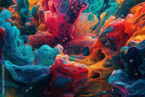 Close-up abstract bright diffusion of ink underwater, macro world, volumetric. ai generative © Oleksandr