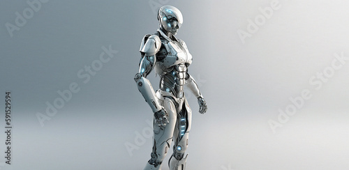 Robot, ai and cyborg isolated on studio background, robotics and technology abstract with mockup space. Computer science, humanoid and innovation with futuristic tech, alien with scifi and bionic